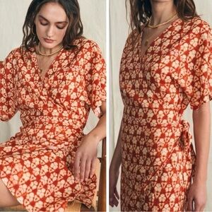 Elegant Orange Patterned Wrap Dress